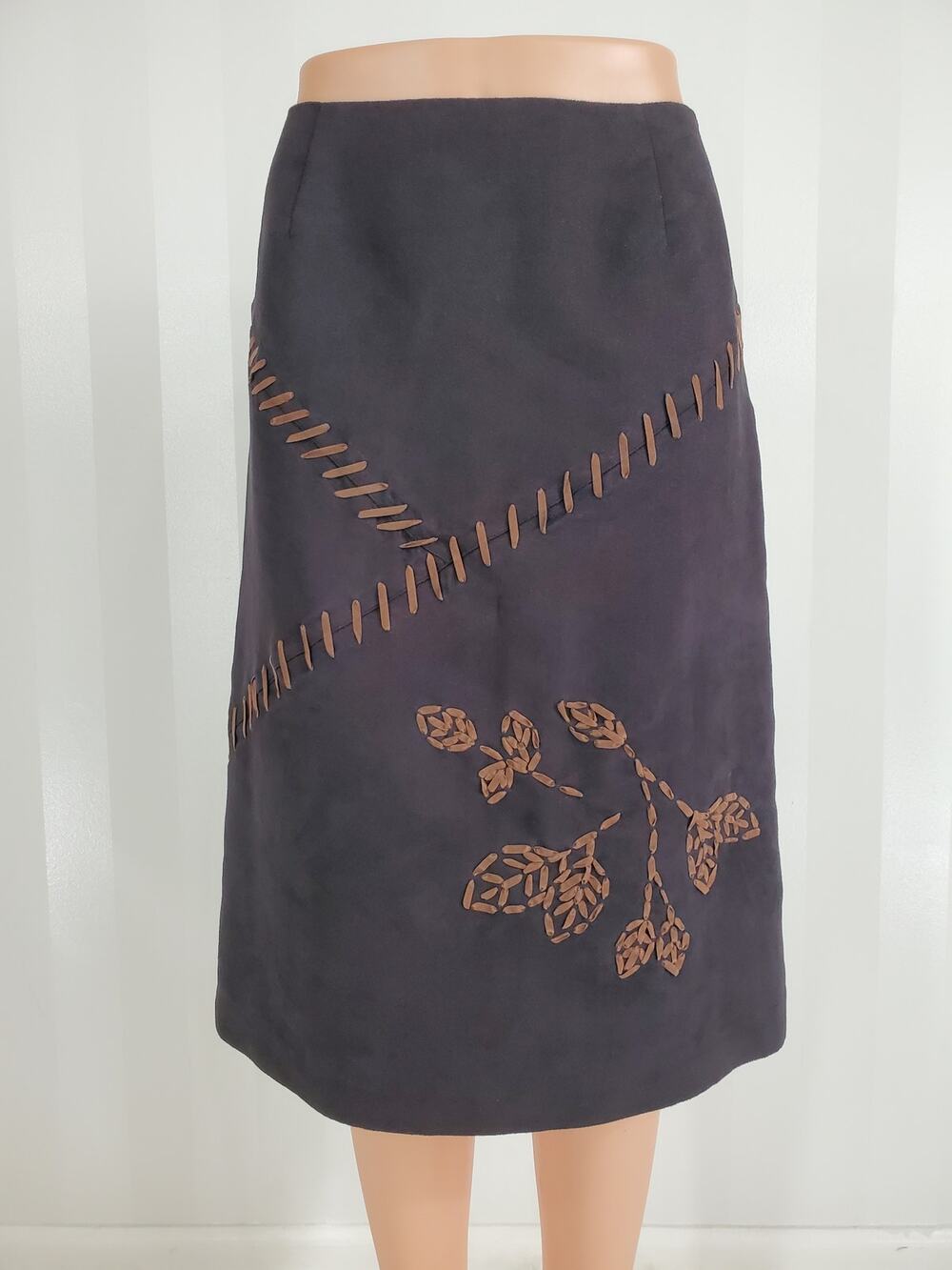 Richard Malcolm Vintage Faux Suede Skirt Whipstitch Whimsigoth Cottagecore Sz 8